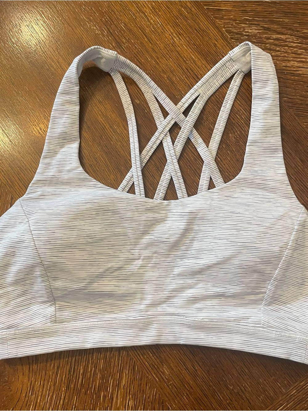 Lululemon Women’s Strappy Back Sports Bra - Light Grey and white Stripe size 6